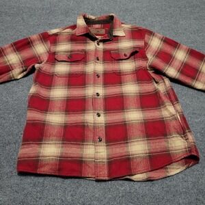 Orvis Heavy Flannel Shirt Mens L Plaid Shacket 100% Coton Outdoors Work